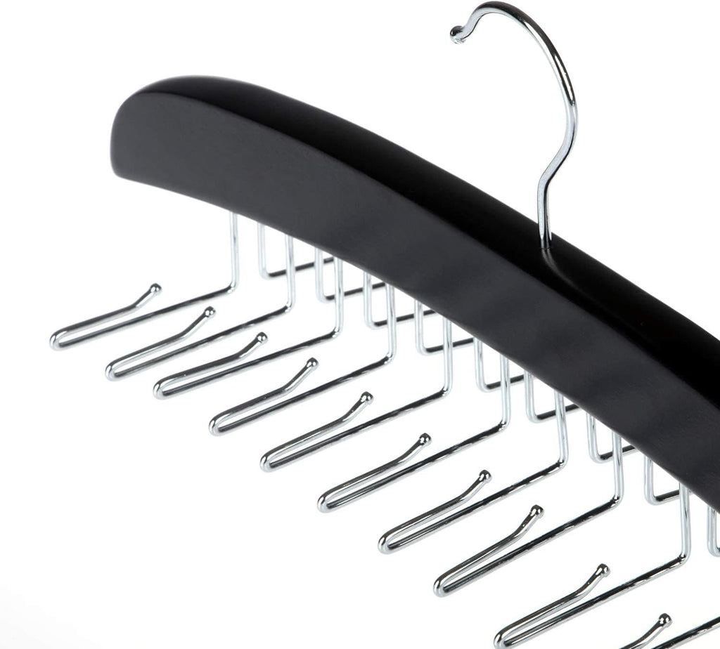 Wooden Tie Hanger,24 Tie Organizer Rack Hanger Holder Hook (Black, 24 Hooks)