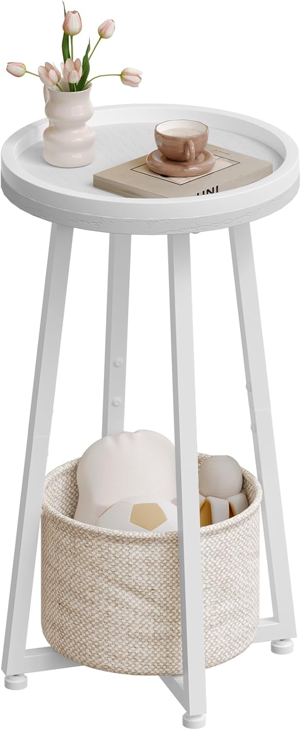 HOOBRO Round Side Table and Nightstand Bundle, 2-Tier Round Sofa End Table, M...