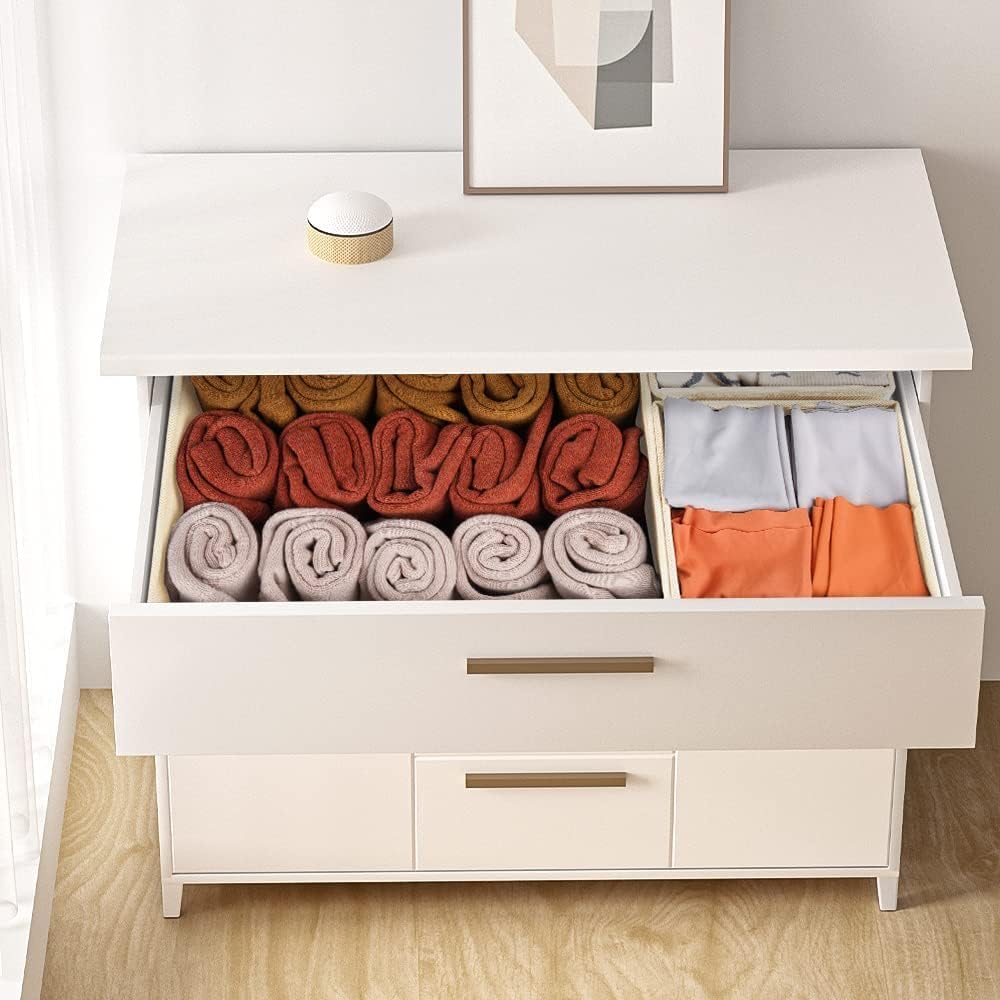 Criusia Drawer Organizer Clothes, 24 Pack Dresser Organizer Bins for Nursery Bedroom, Closet Organization and Storage Dividers for Clothing, Baby Clothes, Underwears, Socks (Beige)