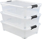 Gloreen 25 Quart Plastic Underbed Storage Container with Wheels, Clear Under Bed Storage Box Bins, 3-Pack