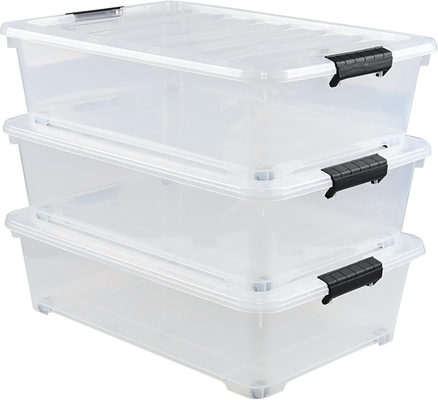 Gloreen 25 Quart Plastic Underbed Storage Container with Wheels, Clear Under Bed Storage Box Bins, 3-Pack