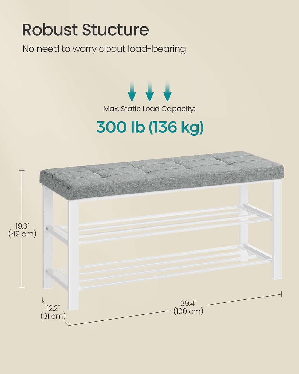 SONGMICS Shoe Bench, Storage Bench, Entryway Bench with Cushion | Shoe Shelf ...