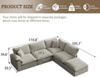 143" Cloud Modular Sectional Sofa,Light Beige Down Filled Sofa 4 Seat with Chaise,Minimalist Sofa Cover Washable and Replaceable Couches for Living Room,Sectional Sofa Deep Seat