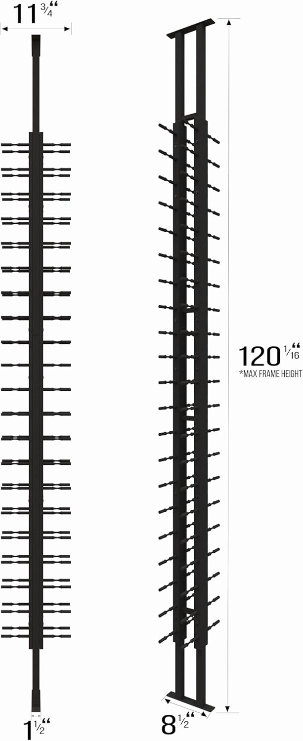 Ultra Wine Racks Floor-to-Ceiling Mount Display (2 Side, Single Deep, Black, Holds 42 Wine Bottles) - Modern Metal Wine Storage for Wine Cellars, Home Bars, Kitchens, and Dining Rooms
