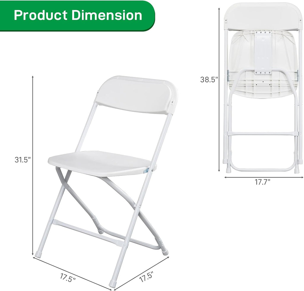 100pcs Folding Chair, Plastic Chairs with 330-Pound Capacity, Easy to Fold and Store Suitable for Indoor & Outdoor, Wedding, Party, Restaurant, Meeting Room, Patio and Garden, White