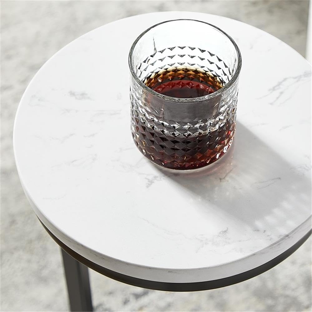 Chalmay Round Bronze Metal Accent Table with White Marble Top
