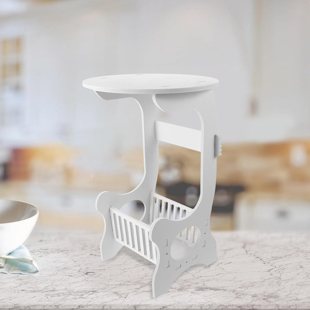 Small Round White End Table for Living Room Bedroom Balcony, Compact Bedside ...