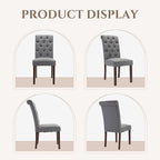 COLAMY Tufted Dining Chairs Set of 6, Parsons Dining Room Chairs Upholstered Fabric Diner Chair Stylish Kitchen Chairs with Solid Wood Legs and Padded Seat - Grey