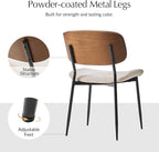 HULALA HOME Dining Chairs Set of 6 Mid-Century Modern Upholstered Kitchen Dining Room Chairs with Wood Curved Backrest, Black Metal Legs Fabric Dinner Chair for Living Room Cafe Restaurant Linen