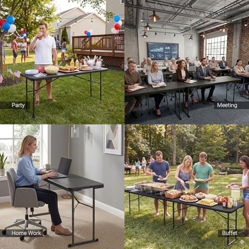 Byliable Folding Table 6FT Narrow Portable Plastic Heavy Duty Table, Black