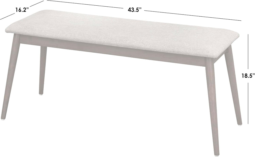 Newburg Mid-Century Modern Dining Bench, Mocha/Walnut | Upholstered Seat, Moc...