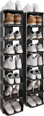 Kitstorack Stackable 16-Tier Shoe Rack for Closet & Entrance - Tall, Narrow, Vertical Shoe Stand - Plastic, Free Standing - Ideal for Small Spaces