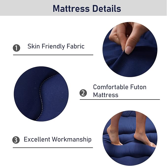 MAXYOYO Japanese Floor Mattress Futon Mattress, 4" Thicken Tatami Mat Sleeping Pad Foldable Roll Up Mat Boys Girls Dormitory Pad Kids Floor Lounger Pillow Bed, Charcoal Grey, Queen Size