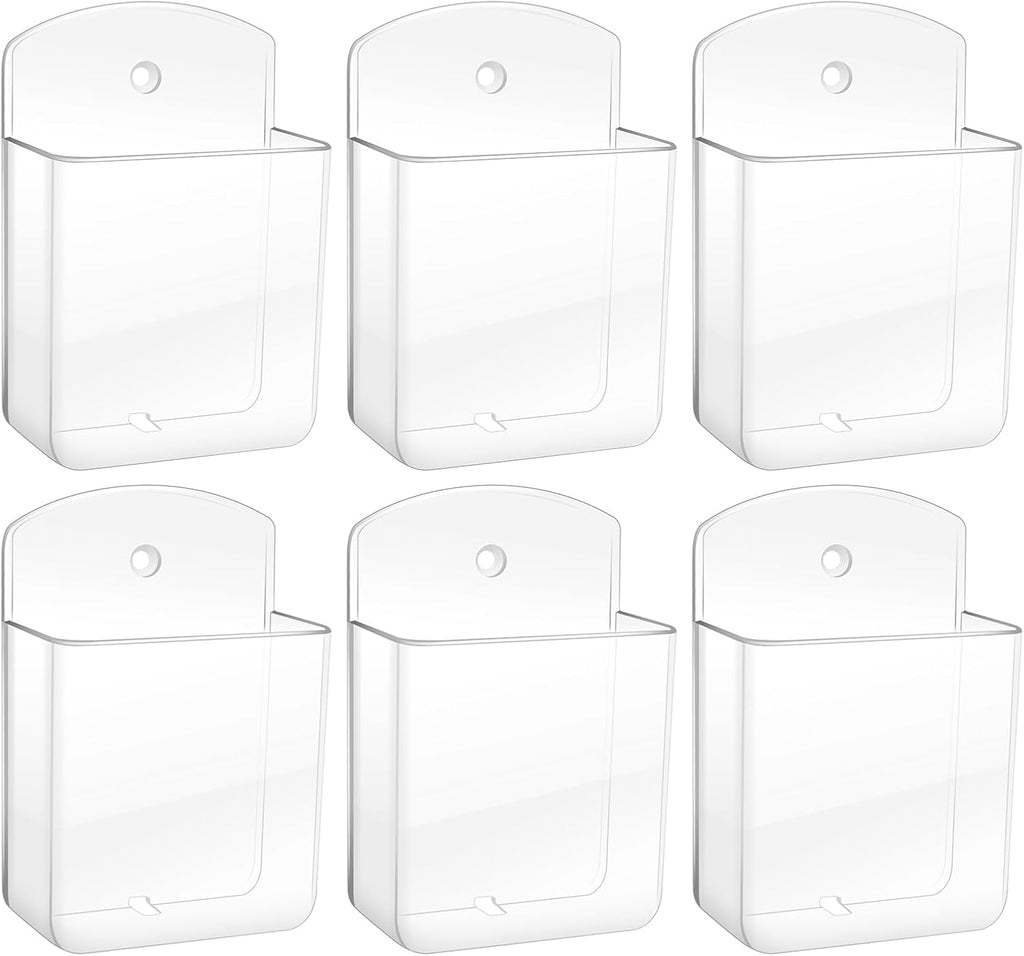 6 PCS Remote Control Holders Wall Mount, Self Adhesive TV Air Conditioner Remote Control Holder, Wall Mount Storage Box Organizer Wall Pen Holder Storage for Home Office School (Transparent)