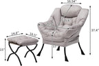 HollyHOME Fabric Lazy Chair with Foldable Ottoman, Accent Comfy Lounge Arm Chair and Folding Footrest Stool Set, Leisure Sofa Reading Chair and Footstool for Living Room, Bedroom, Dorm, Grey