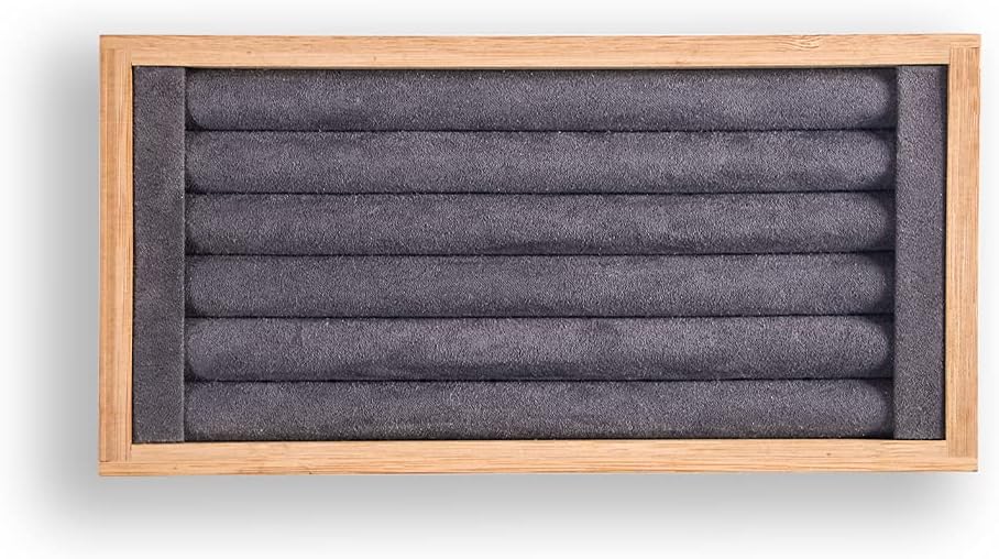 Coward Bamboo Ring Earrings Display Holder Jewelry Storage Tray Organizer (gray)