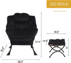 Welnow Lazy Chair with Ottoman, Modern Lounge Accent Chair with Armrests and a Side Pocket, Leisure Sofa Armchair, Reading Armchair with Footrest for Small Space, Black
