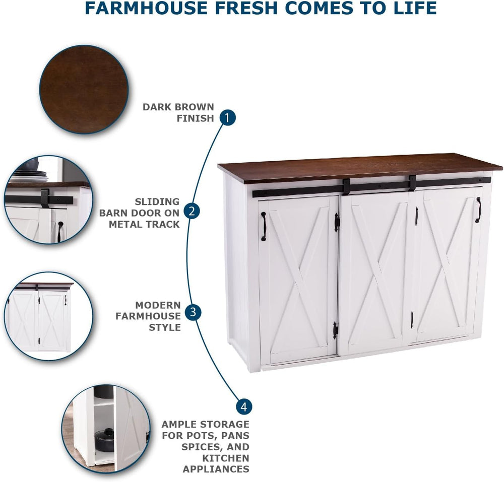 SEI Furniture - Leshire Barn-Door Kitchen Island - Transitional Design, Brown...