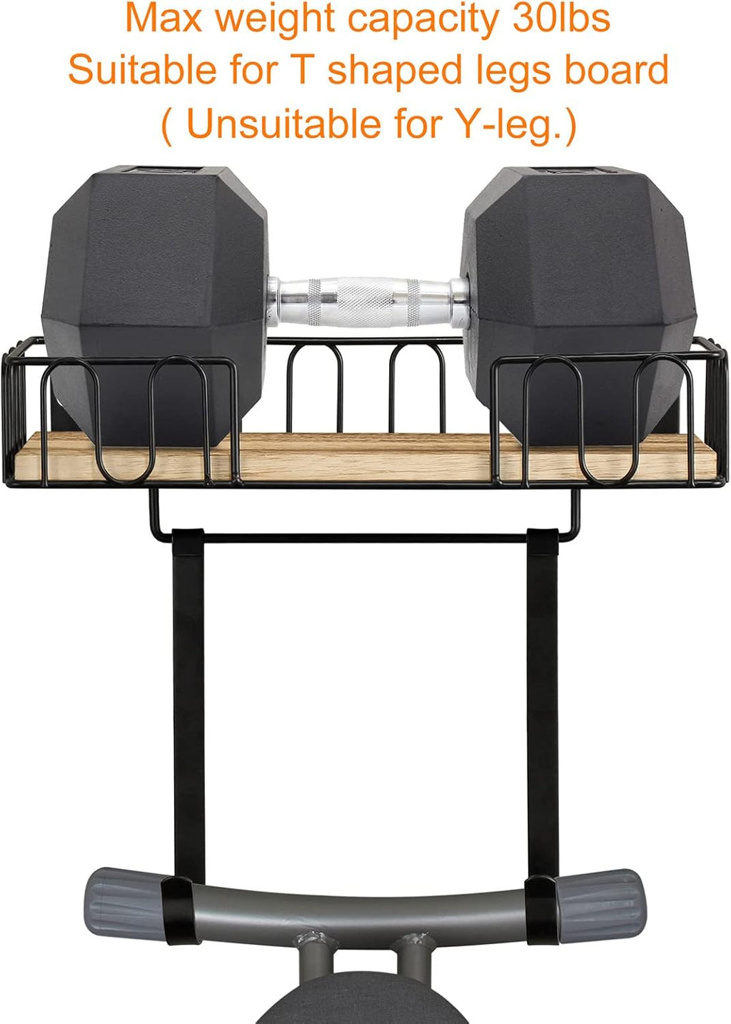 TJ.MOREE Ironing Board Hanger Metal Wall Mount Iron and Ironing Board Holder, Laundry Room Decor and Storage with Large Storage Black Wooden Base Basket and Removable Hooks