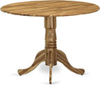 East West Furniture DLEL5-ANA-05 5 Piece Dinette Set for 4 Includes a Round Dining Room Table with Dropleaf and 4 Grey Linen Fabric Upholstered Parson Chairs, 42x42 Inch, Natural