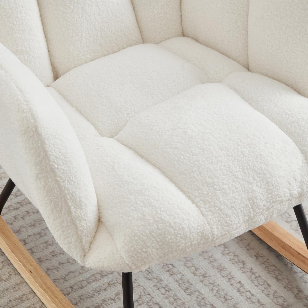 Glider Chair for Living Room Tufted Upholstered Teddy Fabric Rocking Chair wi...