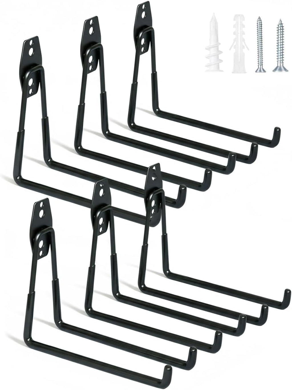 WMK 7.3'' Heavy Duty Garage Hooks, 6 Pack Wall Mount Garage Storage Hooks for Hanging Bike, Ladder, Tools - 100LB Load Capacity, Triple-Welded, PVC Coated (Black)