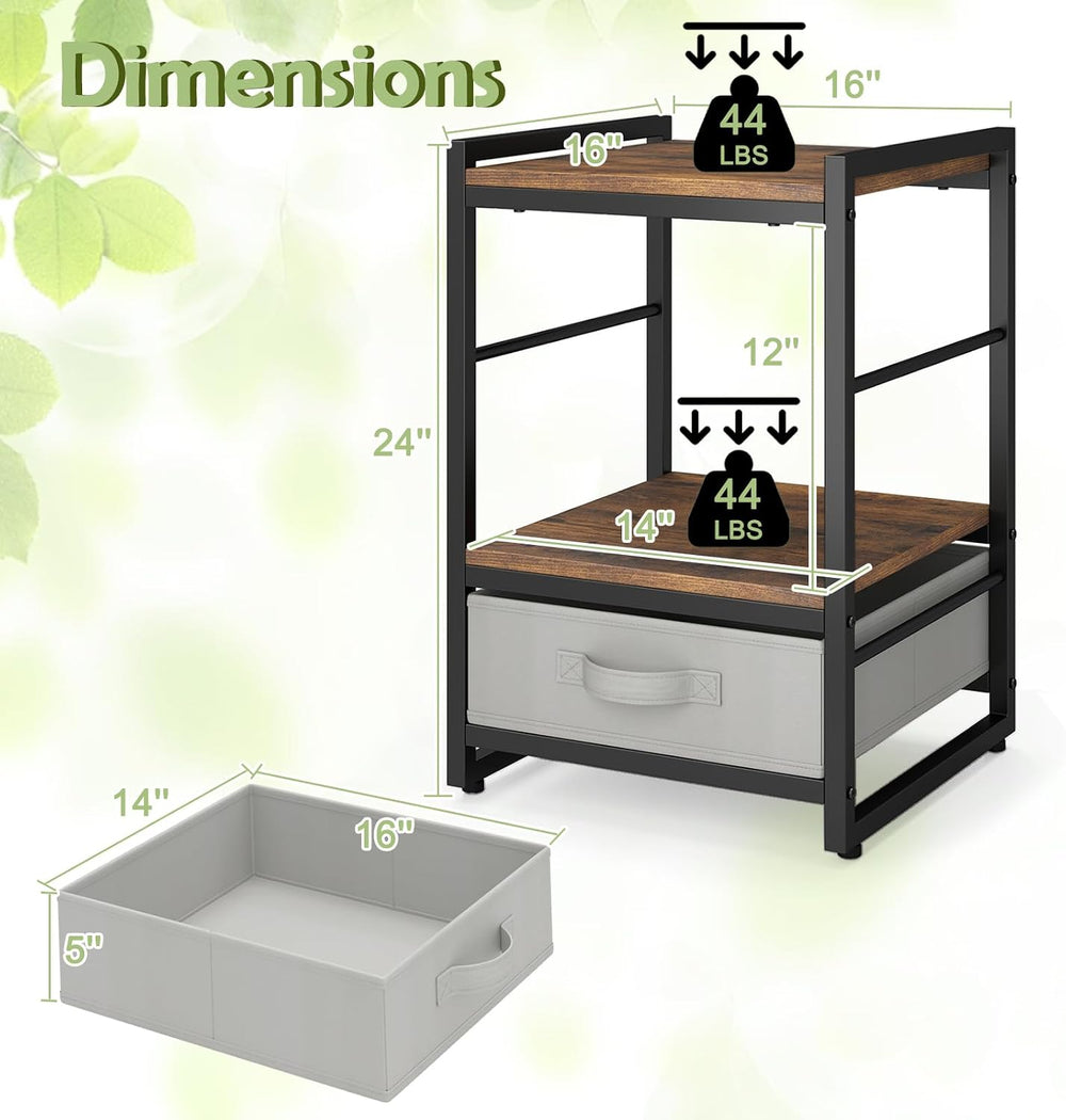 Giantex Industrial Nightstand with Storage Drawer, Rustic Bedside Table with ...