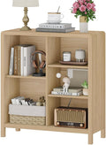 FATORRI 5 Cube Bookshelf, Wood Bookcase with 3 Adjustable Shelves, Modern Cube Storage Organizer Shelf for Home Office (Light Walnut)