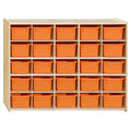 Contender 25 Cubby Storage Cabinet with Orange Trays, Kids Toys, Art and Craft Shelving Unit, Hardwood Shelf for Kindergarten, Homeschool [ Fully Assembled ]