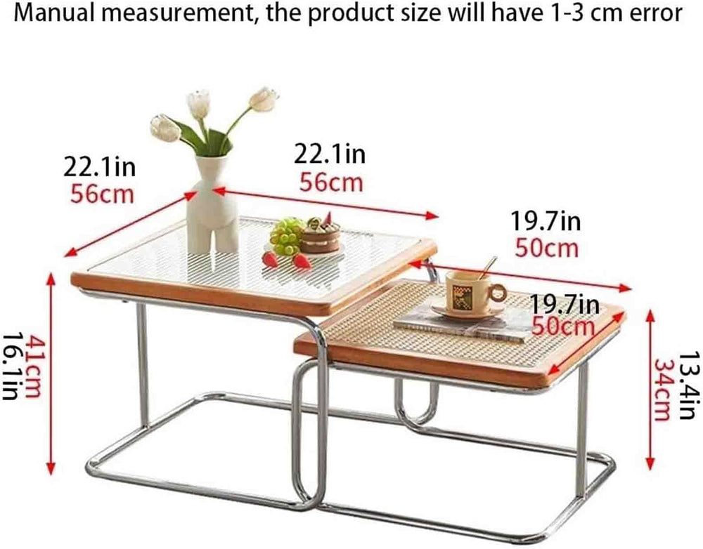 Nesting Coffee Table, Square End Table Set of 2, Small Coffee Table with Ratt...