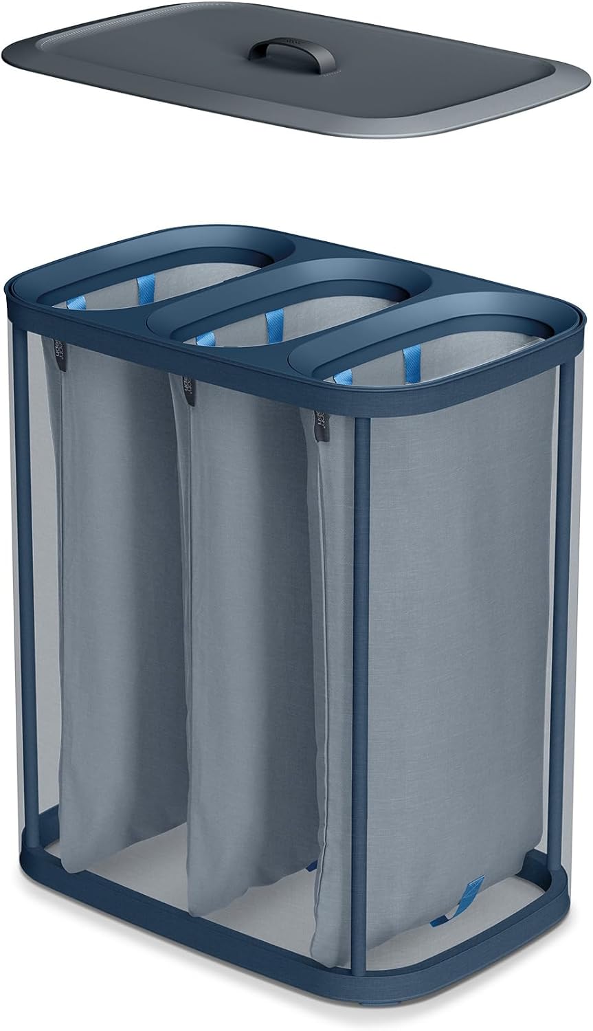 Joseph Joseph Tota Trio 90 liter/23.8 gallon Laundry Hamper Separation Basket with lid, 3 Removable Washing Bags with Handles- Black