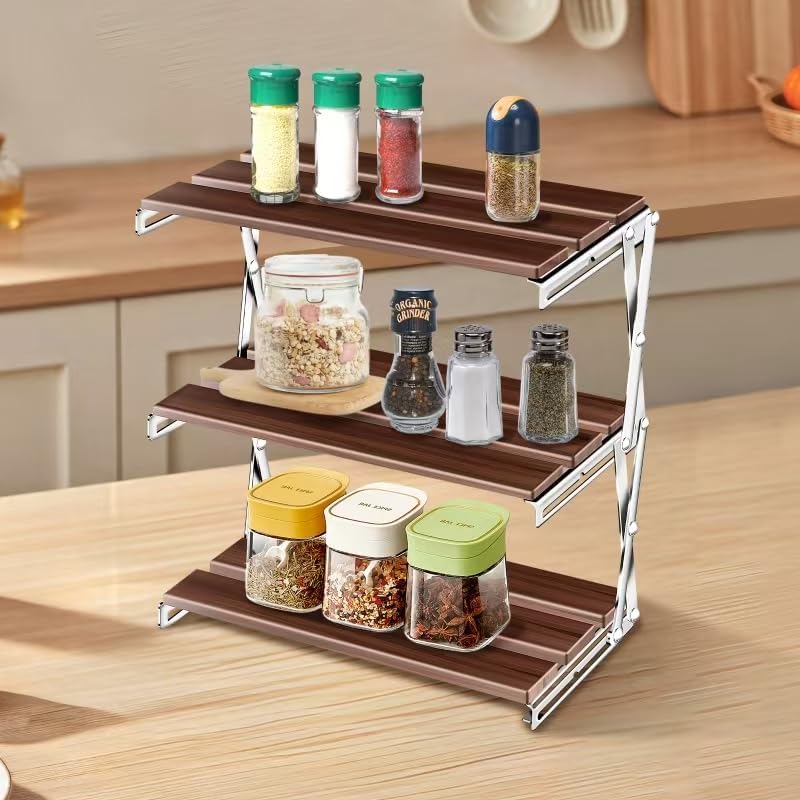 3 Tiered Camping Folding Storage Rack, Multi-Function Wood Rack