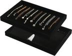 Coward Set of 2 Black Velvet Stackable Necklace Holder Organizer Tray Velvet Necklace Display Stand for Selling Jewelry Box Case for Storage (necklace+necklace)