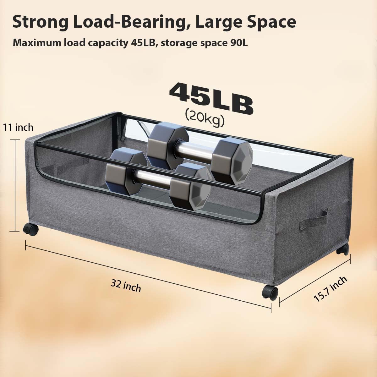 4-Packs Under Bed Storage with Wheels, Under The Bed Storage Drawers On Wheels, Rolling Underbed Drawers, Lockable, Heavy Duty, XXXXL Size 90L