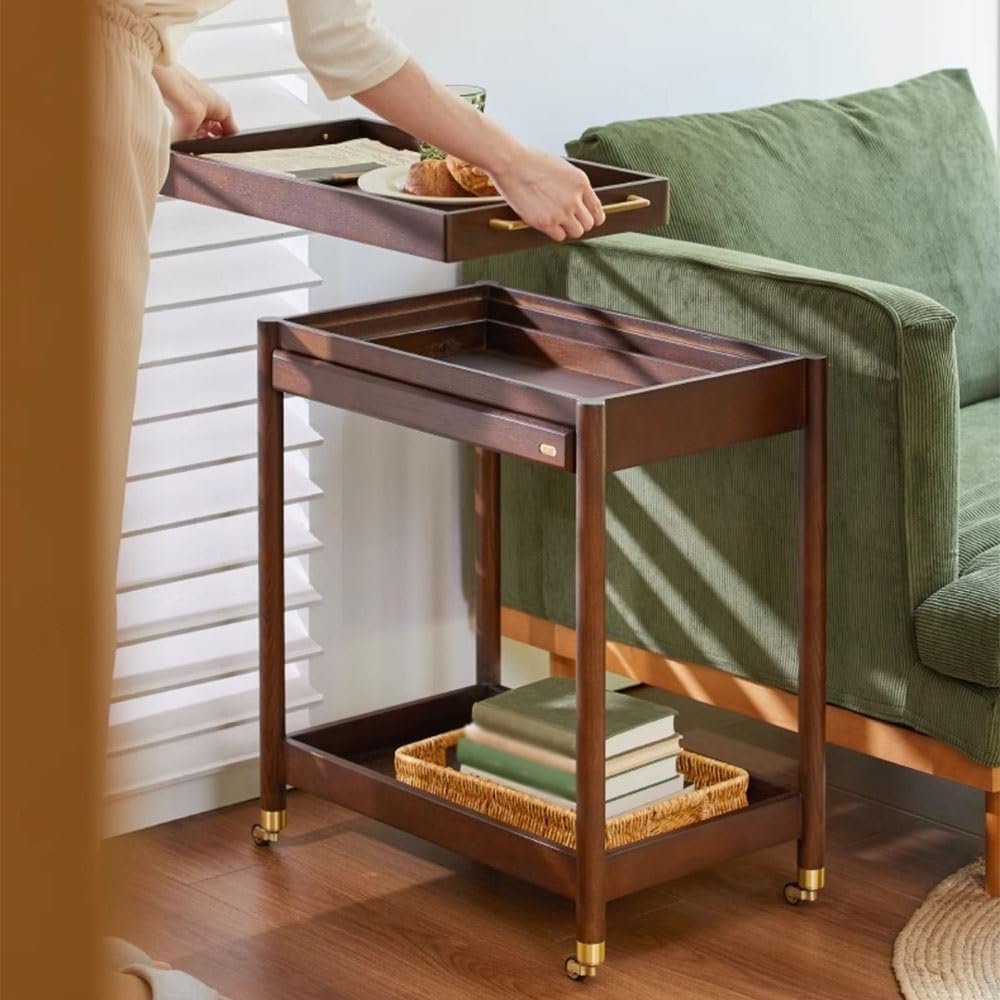 Minimalist Side Table Retro Country Style Small Trolley Movable Sofa Side Tab...