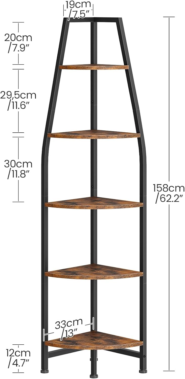 CHOEZON Corner Shelf with Lights, Corner Bookshelf with Metal Frame, 5-Tier T...
