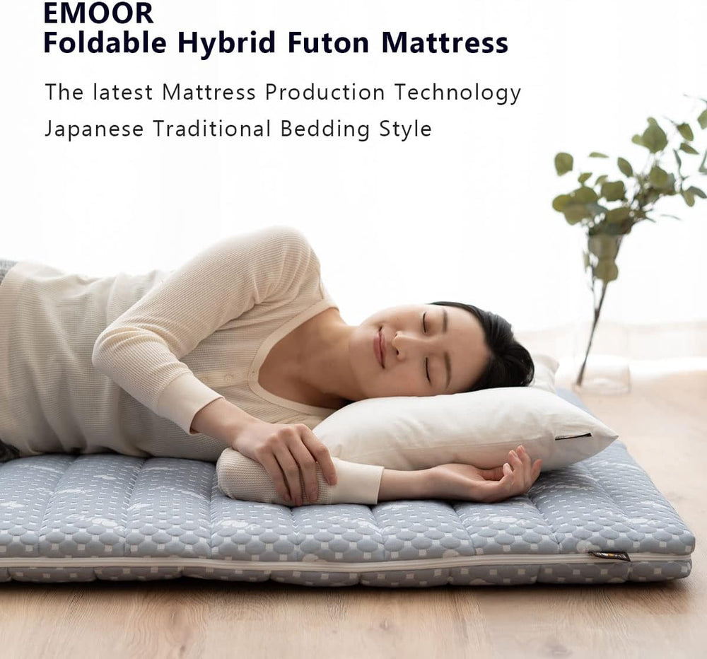 EMOOR Foldable Hybrid Futon Mattress, High-Resilience Urethane Foam 150N with...
