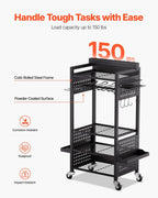 VEVOR 5-Tier Tool Organizer Cart with Charging Station, 8 AC Outlet, Floor Stand Rolling Drill Holder and Tool Battery Storage Rack on Wheels, Garage Floor Rolling Storage Cart for Workshop, Garage