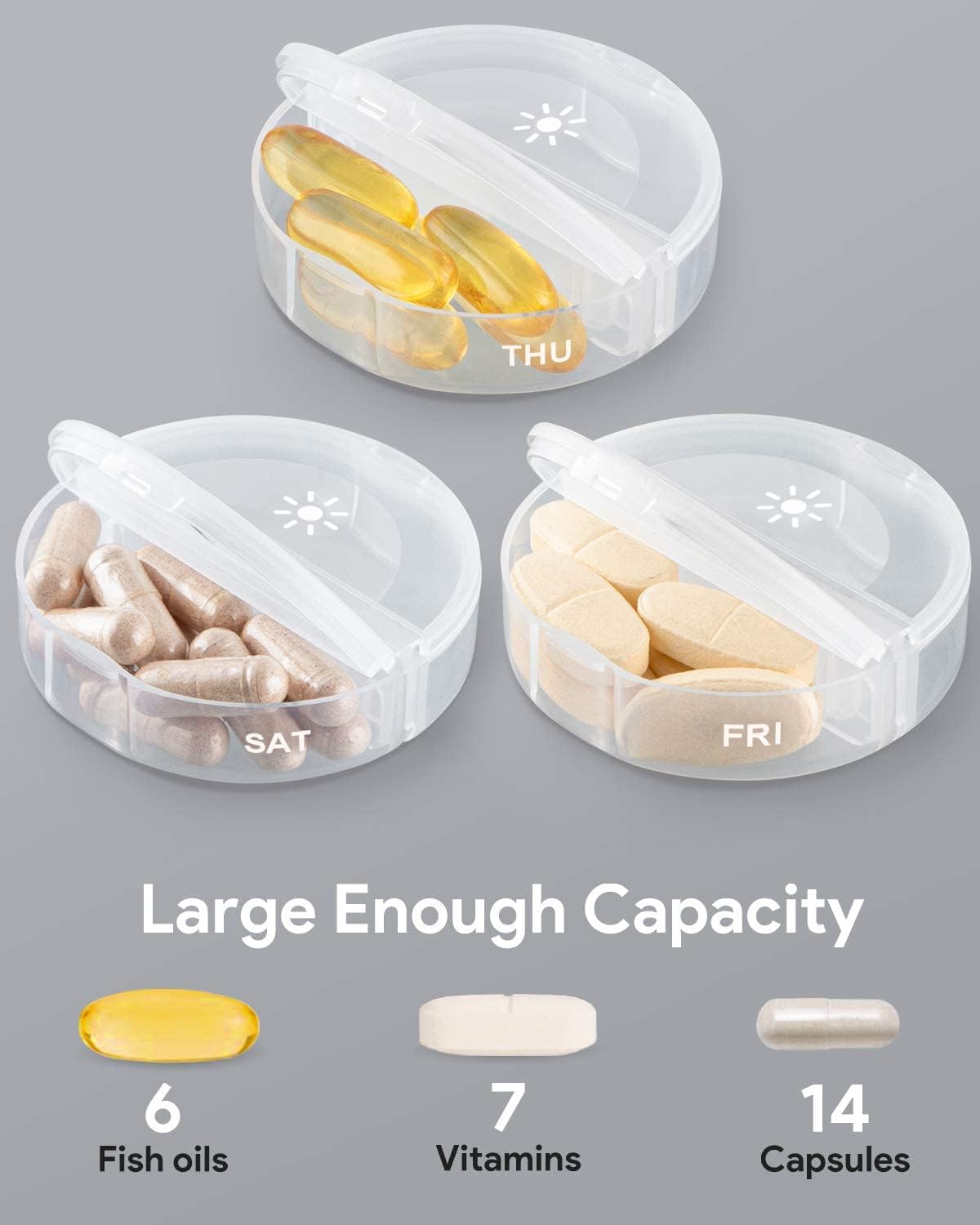 TookMag Pill Organizer 2 Times a Day, Travel Medicine Pill Organizer, Weekly AM PM Pill Box, Large Capacity 7 Day Pill Cases for Vitamin/Fish Oil/Supplements (White)