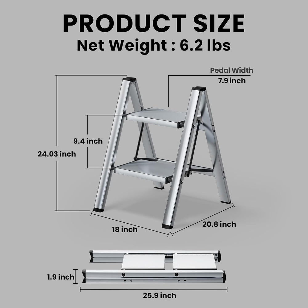 HillhutApex 2 Step Stool Foldable Ladder,Aluminum Step Ladder