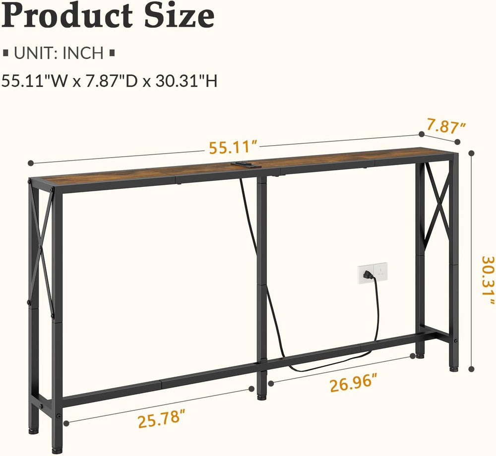 Gewudraw Narrow Console Table - 55.1" Sofa Table Behind Couch with Socke...