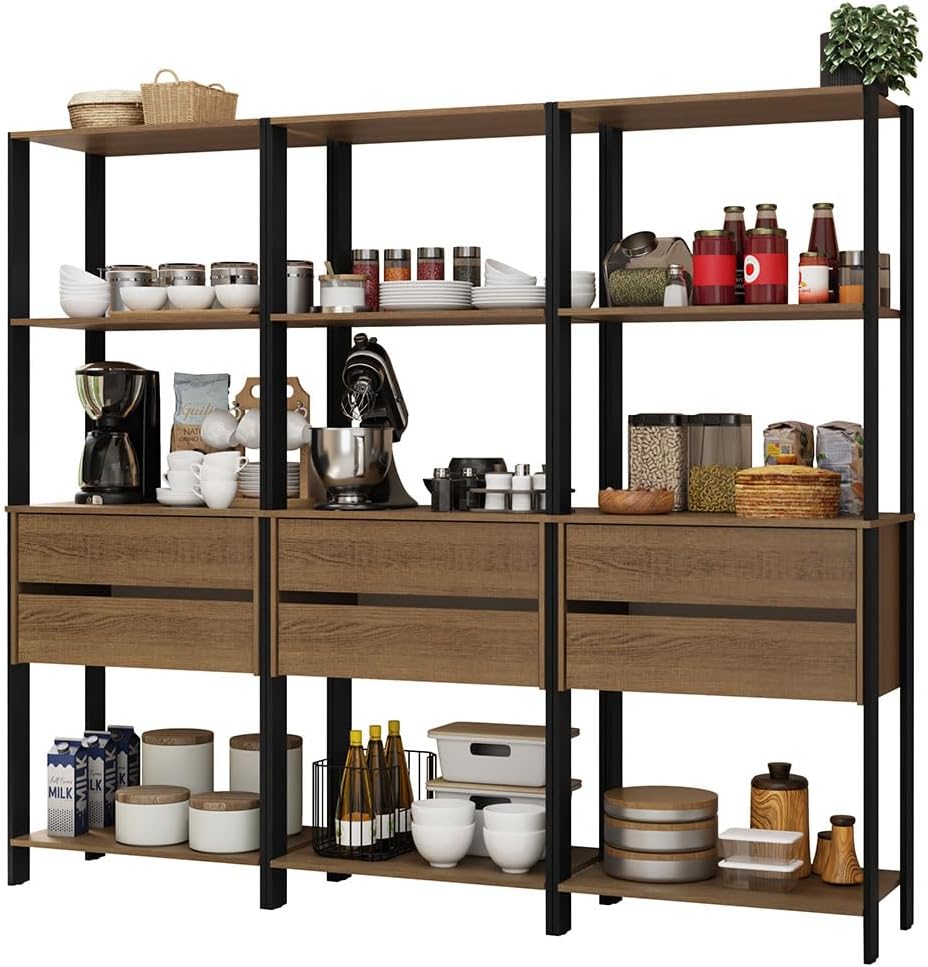 Madesa Kitchen Pantry Storage Rack with 6 Drawers and Open Shelves 82" L...