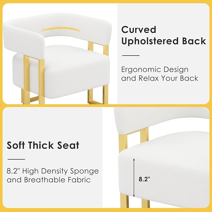 STHOUYN Modern White Boucle Dining Chairs Set of 4 with Gold Metal Legs, Mid ...