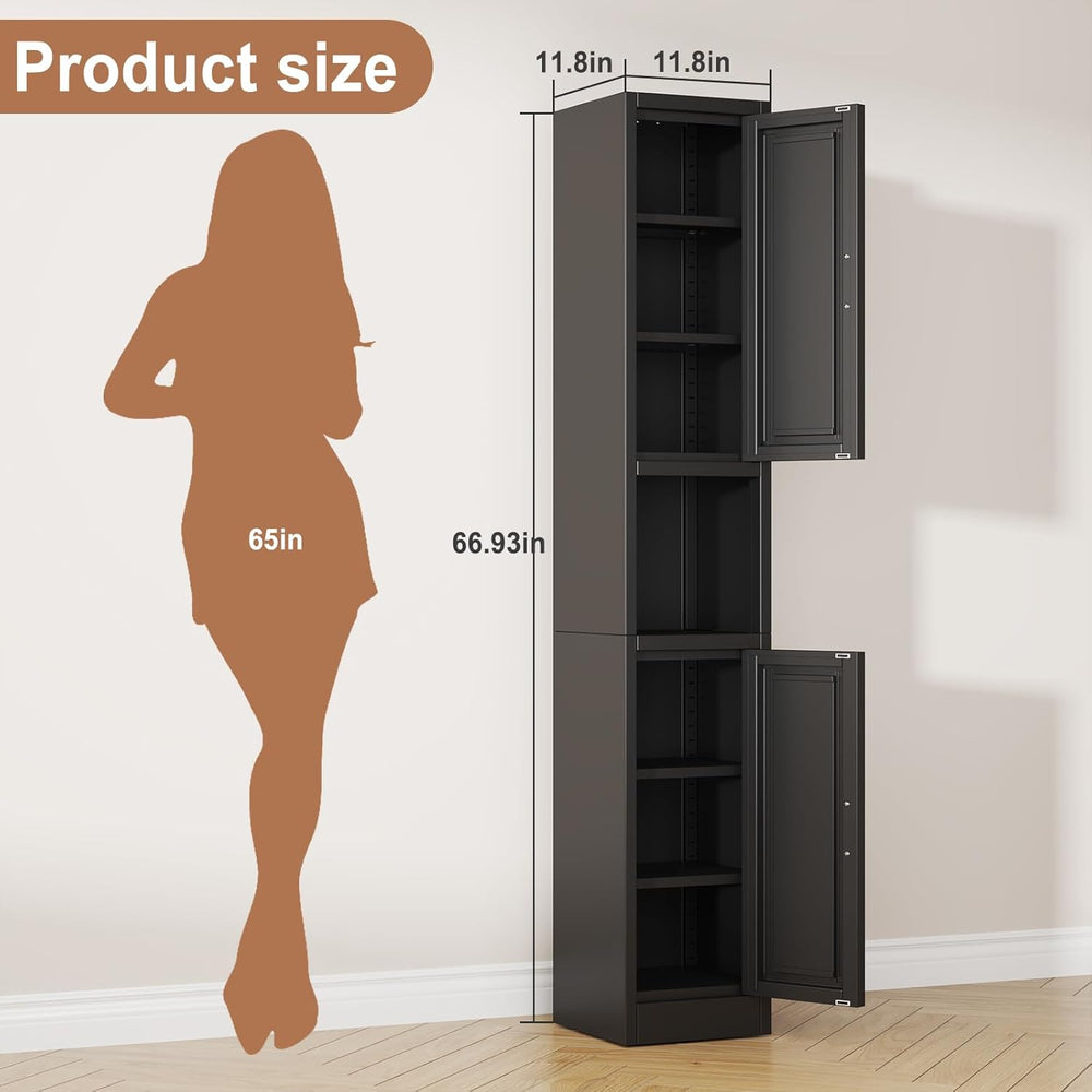 Tokawa 67" Tall Narrow Pantry Cabinet, 12 Inch Wide Kitchen Metal Storag...