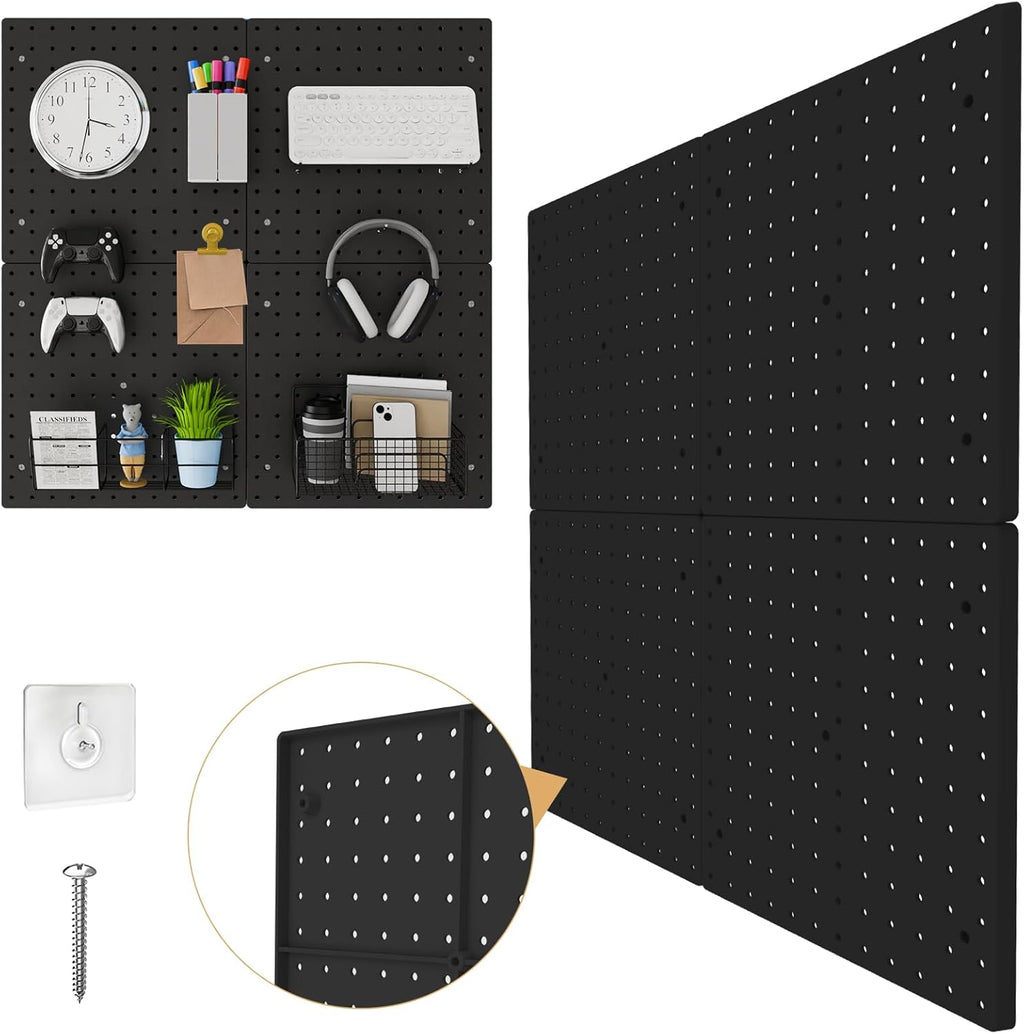 FZK PegBoard,4 Pack Peg Board,ABS Black Pegboard, 24x24inch,Pegboard Wall Organizer, Peg Board for Walls,Plastic pegboard,Suitable for Office Craft Room Kitchen and Item Display