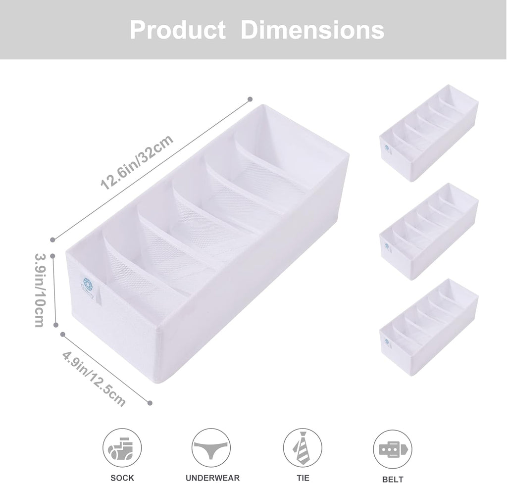 Qozary 3 Pack Sock Underwear Drawer Organizer Dividers, Collapsible Cabinet Closet Storage Boxes for Clothes, Socks, Lingerie, Underwear, Tie, Belt, Baby, Bedroom