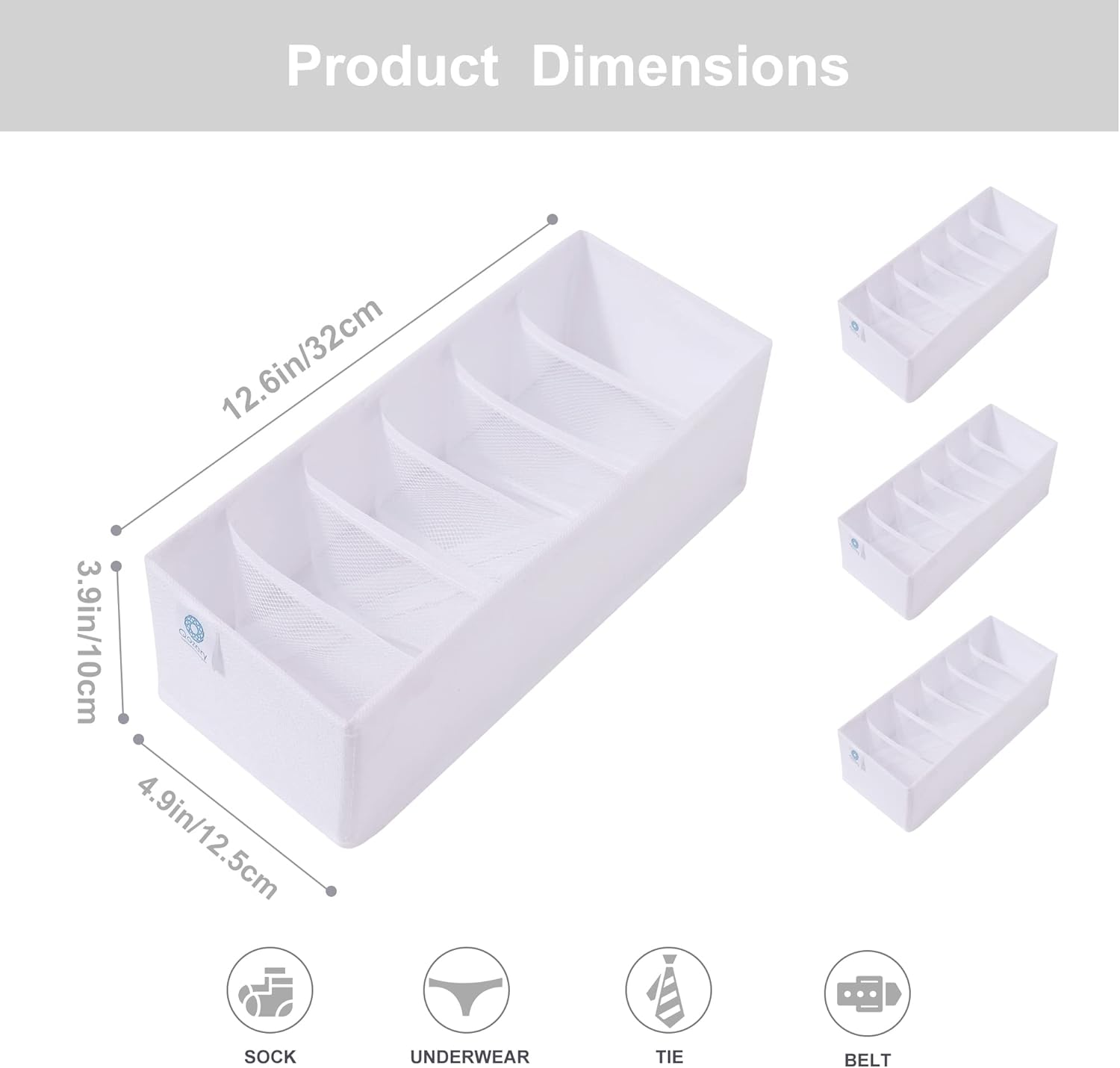 Qozary 3 Pack Sock Underwear Drawer Organizer Dividers, Collapsible Cabinet Closet Storage Boxes for Clothes, Socks, Lingerie, Underwear, Tie, Belt, Baby, Bedroom