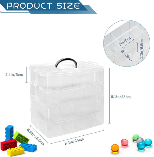 4-Tier Stackable Storage Container Box with 40 Adjustable Compartments, Plastic Organizer Box Transparent Storage Case for Kids Toys, Art Crafts, Jewelry, Supplies, Fuse Beads, Washi Tapes