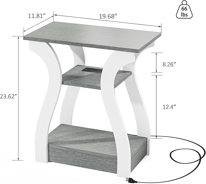 End Tables Living Room, Grey End Table with Charging Station, Grey Side Table...