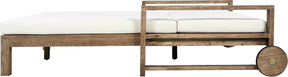 Merax Acacia Wood Outdoor Daybed Sofa, Farmhouse Patio Sun Lounger with Adjus...